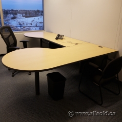 Blonde w/ Black Trim P-Top Run-Off Desk