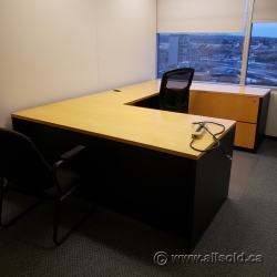 Blonde w/ Black Sides U/C Suite Office Desk w/ Dual Storage