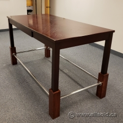 Tall Mahogany Home & Office Meeting Table w/ Chrome Leg Supports