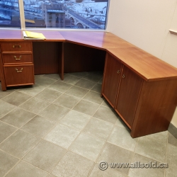 Vintage Style Executive Corner L Suite Desk w/ Brass Handles