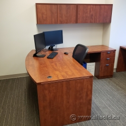 Autumn Maple L-Suite Bow Front Desk w/ Box/Box/File Ped