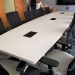White 14 ft Boat Shaped Boardroom Meeting Table w/ Power Grommet