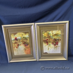 Framed Abstract Flower Print Set under Glass