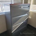 36" Grey Steelcase 4 Drawer Lateral File Cabinet w/ Med Tone Top