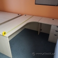 Blonde L Suite Office Desk w/ Pedestal Drawer Storage 71" x 71"