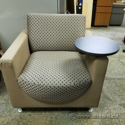 Brown Fabric Sofa Armchair w/ Swivel Table & Cup Holder