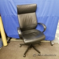 Black Leather High-Back Office Task Chair with Fixed Arms