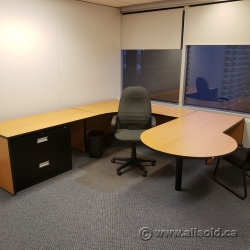 Blonde w/ Black Trim U/C Suite Office Desk w/ Rounded Runoff