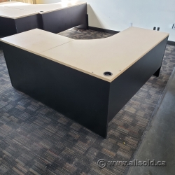 Black w/ Blonde Surface L-Suite Desk w/ 2 Drawer Pedestal 66x66