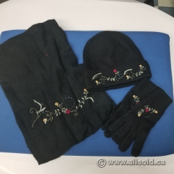 Foxy Pacific Georgia Floral Black Hat Scarf Gloves