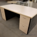 Blonde Bow Front Straight Desk with Dual Pedestals