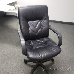 Black Leather Office Chair w/ Fixed Arms
