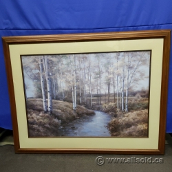 "A Creek Through Birch Trees" Framed Print under Glass