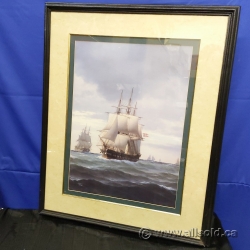 "Danish Ships on Rough Seas"  Print under Glass