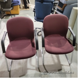 TWO Red Office Guest Chair w/ Chrome Sleigh Base