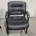 Black Leather Guest Chair w/ Fixed Arms