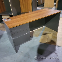 60" Maple and Dark Grey Straight Desk