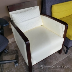 White Leather Office Reception Armchair w/ Brown Frame