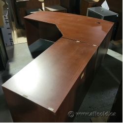 Cherry Bow Front L-Suite Desk with Pedestal