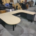 Blonde & Grey U/C Suite Desk Double Pedestal w/ Bullet Run-Off