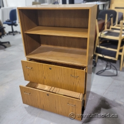 36" Oak 2 Drawer Lateral File Cabinet, Hutch with Adj. Shelf