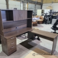 Maple Wood Grain L-Suite Desk w/ Overhead and Pedestal