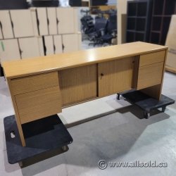 Oak Storage Credenza Cabinet w/ 2 File Drawers