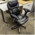 Black Leather Rolling Task Chair w/ White Thread Trim