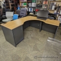 Blonde and Grey L-Suite Corner Desk