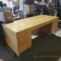 Glass Top Executive Blonde Desk w/ Knee Space and Credenza