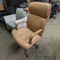 Tan Leather Office Meeting Chair with Spin Height Adjustment
