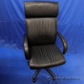 Black Leather High-Back Office Task Chair with Fixed Arms