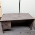 Grey Walnut Straight Desk w/ Client Knee Space & Single Pedestal