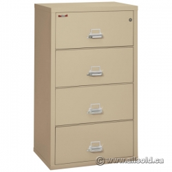 Tan FireKing 4 Drawer Fire Proof Lateral File Cabinet, Locking