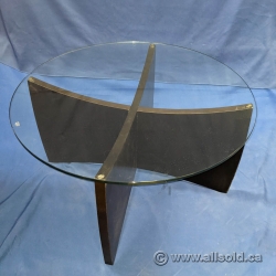 30" Glass Top Round Coffee Table w/ Espresso Colour Base