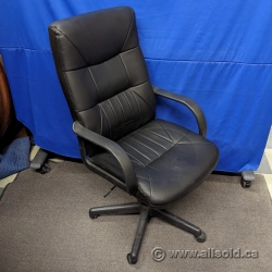 Black Leather Office Chair w/ Fixed Arms