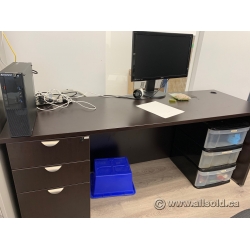 71" Espresso Straight Desk w/ 3 Drawer Storage Drawers