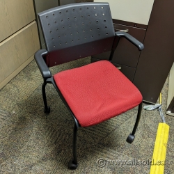 Global Sonic Red & Black Stacking Rolling Guest Chair