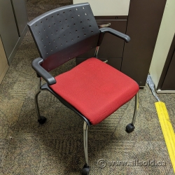 Global Sonic Red & Black, Chrome Stacking Rolling Guest Chair