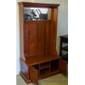Brown Hall Tree Open Wardrobe Bench Cabinet w/ Mirror, Cupboard