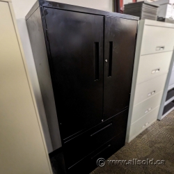Black 2 Drawer Lateral File Cabinet with 2 Door Storage