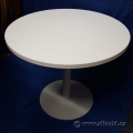 White 36" Round Office Meeting Table w/ Grey Center Post Base