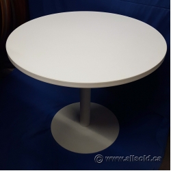 White 36" Round Office Meeting Table w/ Grey Center Post Base