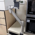 Beige Monitor Arm Mount Stand w Swivel and Tilt Adjust