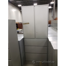 84" Steelcase 3 Drawer File w/ 2 Door Upper Storage Cabinet