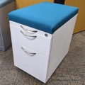 White w/ Teal Cushion Top 2 Drawer Pedestal File Cabinet