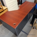 Cherry & Dark Grey L-Suite Corner Desk with Rounded Inner Corner