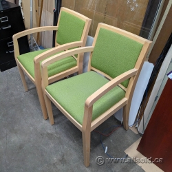 Blonde Wood Office Chair w/ Green Fabric