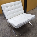 White Leather and Chrome Barcelona Style Lounge Chair
