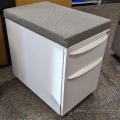 White Cushion Pedestal File Cabinet w/ Tan Fabric Top